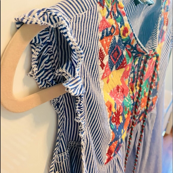 Shein Boho Pom Pom Tie Festive Seersucker Blouse - Picture 9 of 16